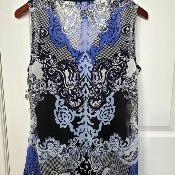 INC Blue and Black Patterned Blouse XL - Picture 2 of 6